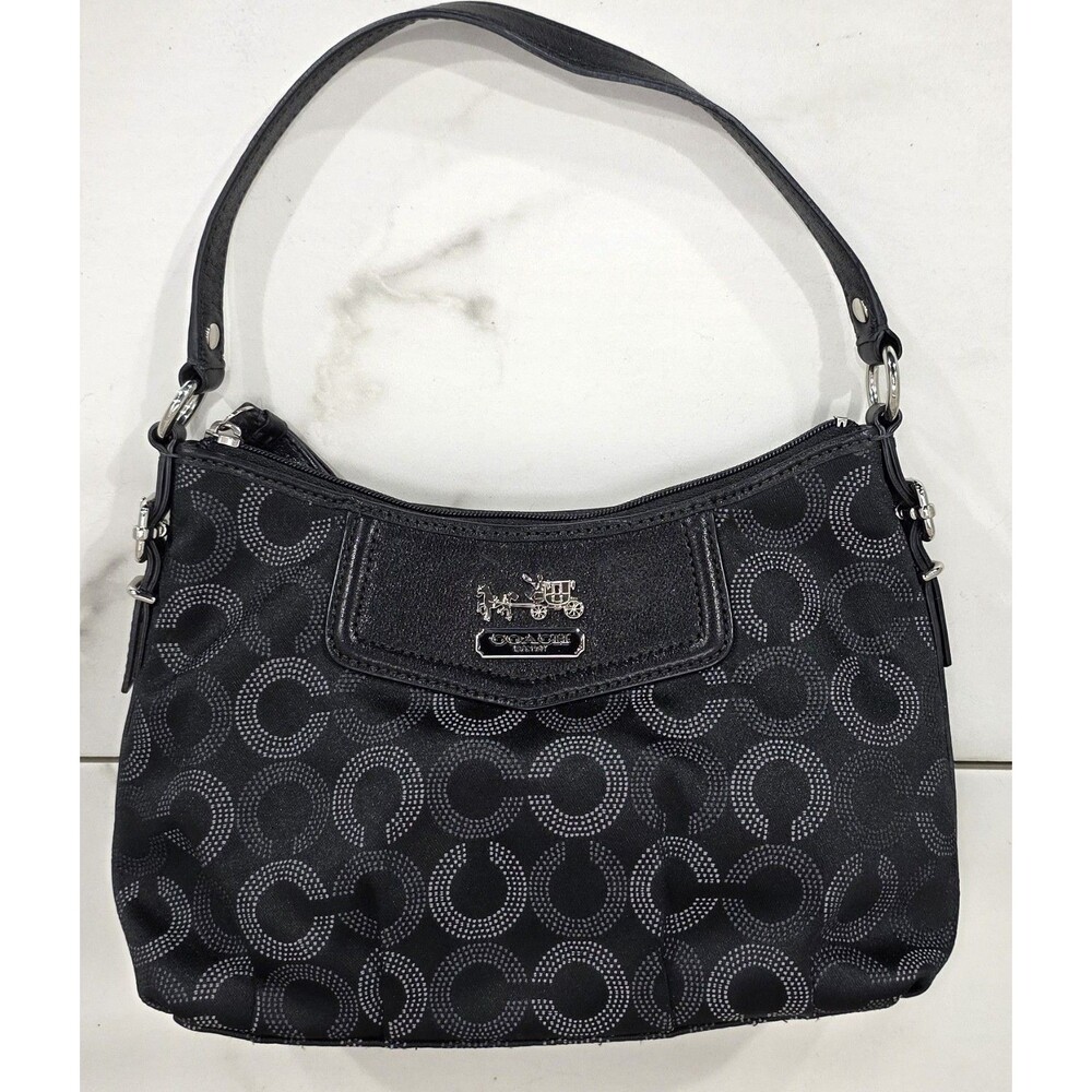 Coach Y2K Hobo Madison Dotted Op Art Small Shoulder Bag Black Jacquard Purse